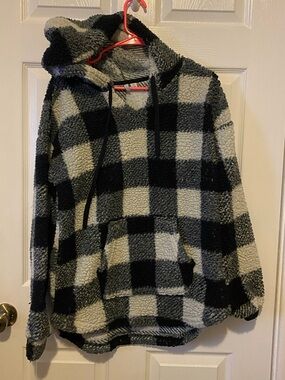 Cato Black and White Plaid Sherpa Crewneck Hoodie